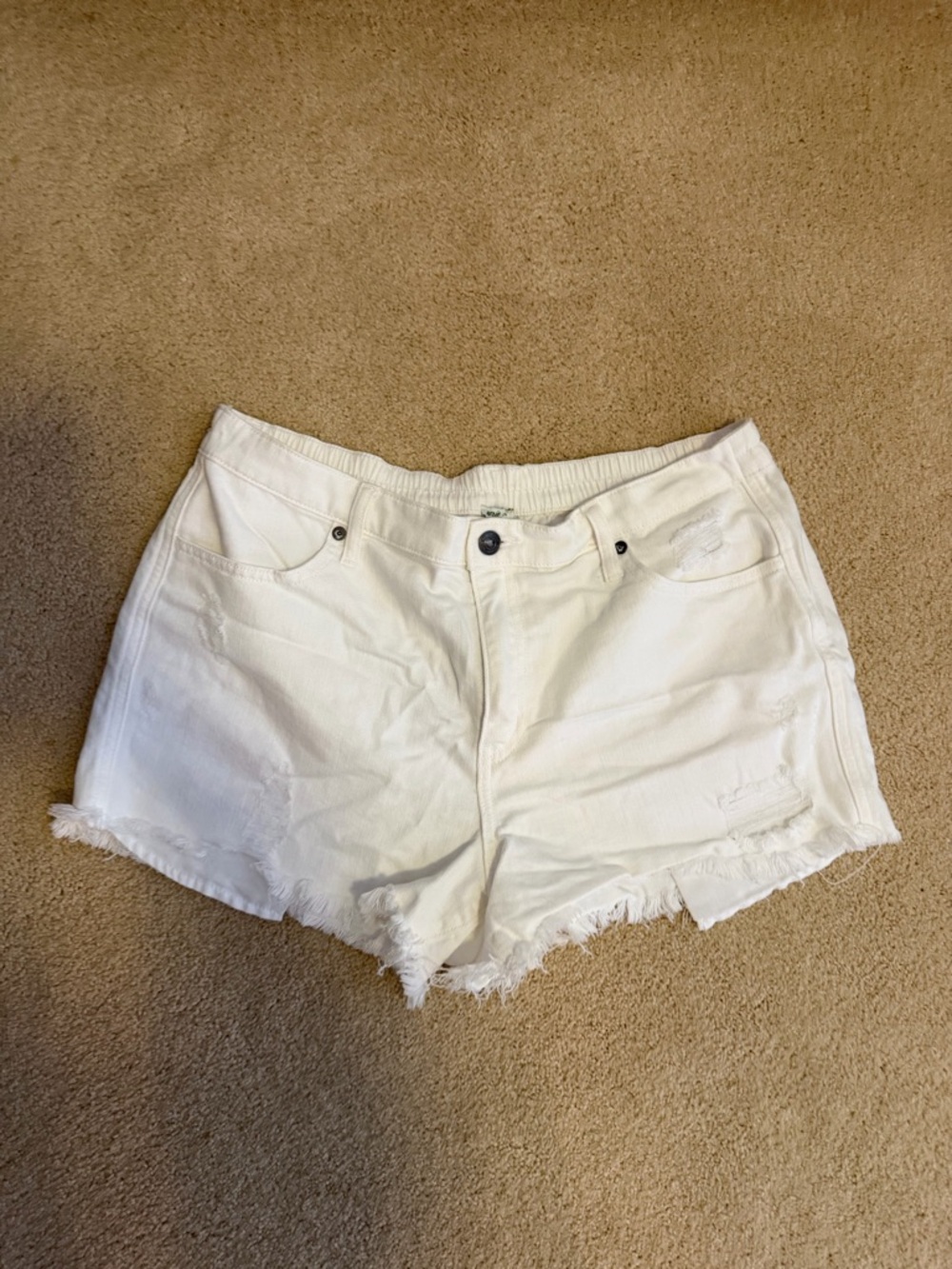aerie White Frayed Hem Denim Shorts